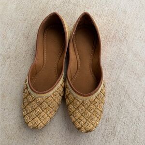 Elegant Gold Embellished Women's Flats